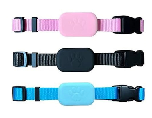Collar con localizador HUELLA en rosa, negro y azul